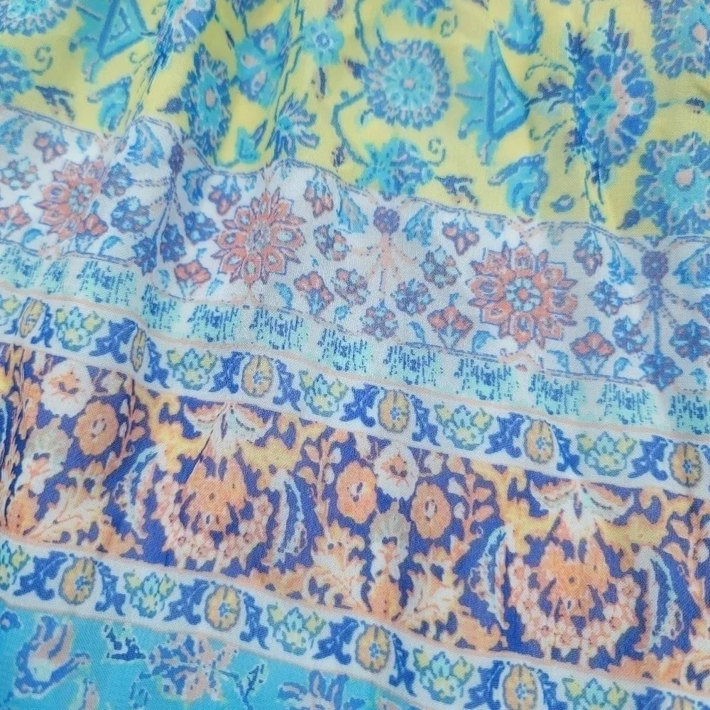 Zunie Girl Paisley Floral Maxi Ruffled Sleeve Long Dress Aqua Blue Peach Pink 12